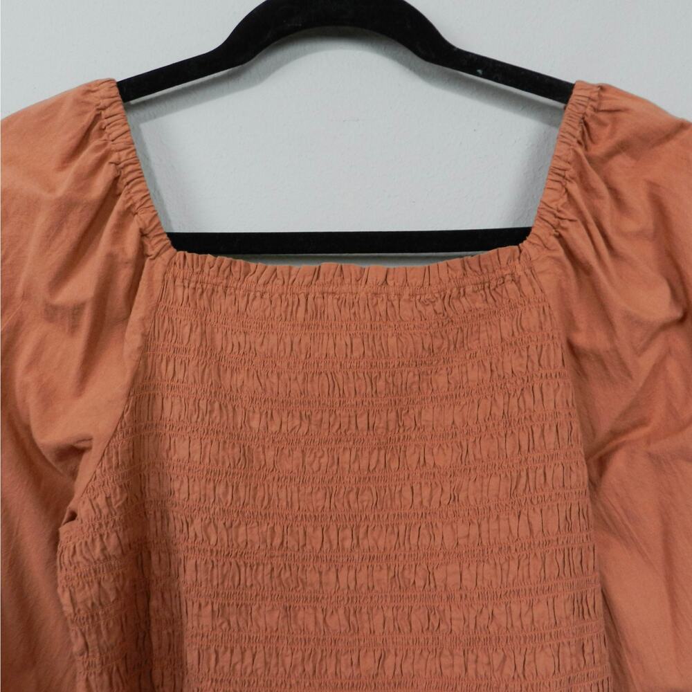 Madewell Lucie Bubble Sleeve Smocked Top Size XL Burnt Umber Style NC843 - Picture 11 of 16